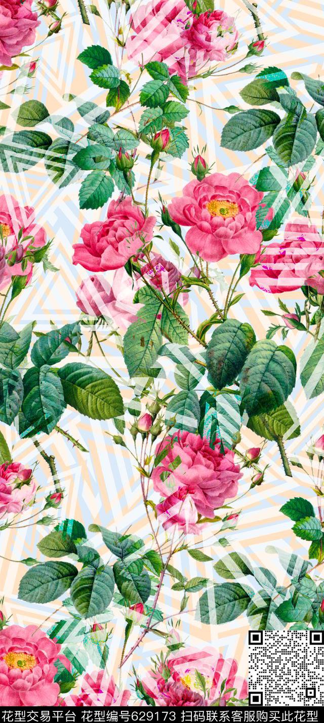 三角形玫瑰男装女装图案数码印花华亿平台下载（图片编号: 629173） - 瓦栏（Walan）