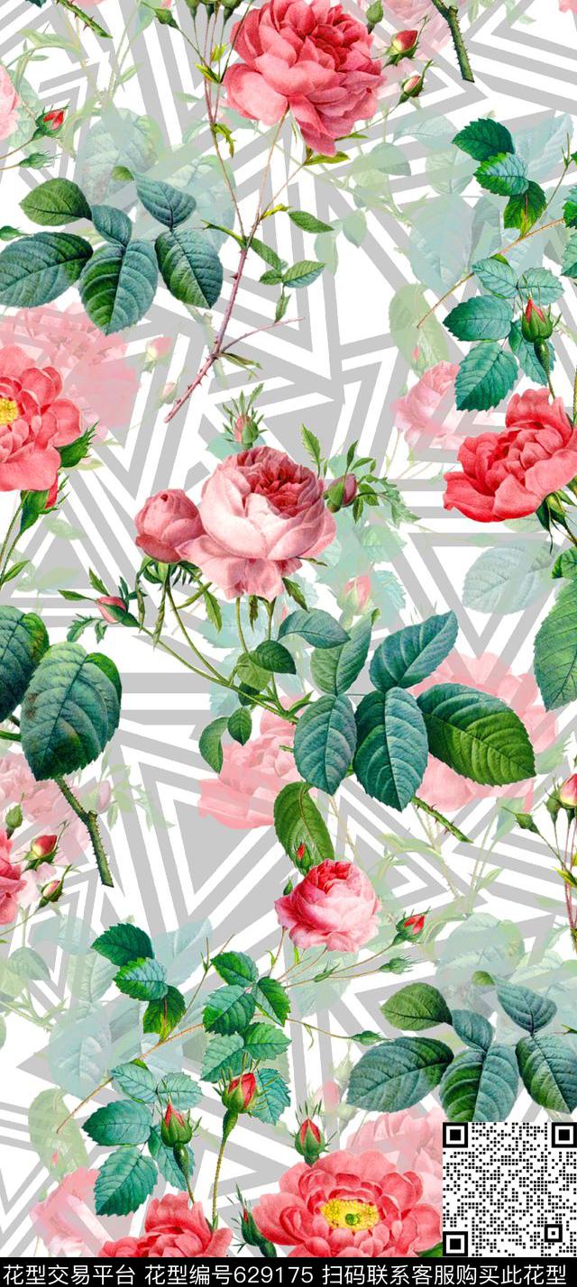 三角形玫瑰男装女装图案数码印花华亿平台下载（图片编号: 629175） - 瓦栏（Walan）