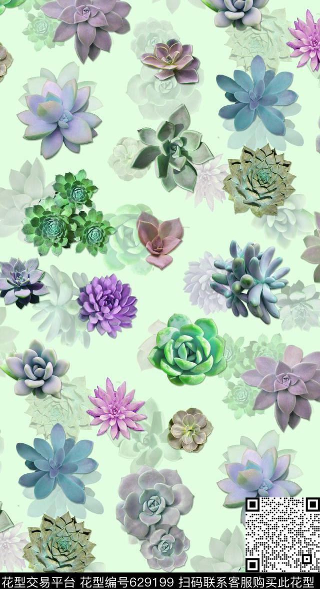 热带植物男装女装图案多肉植物数码印花华亿平台下载（图片编号: 629199） - 瓦栏（Walan）