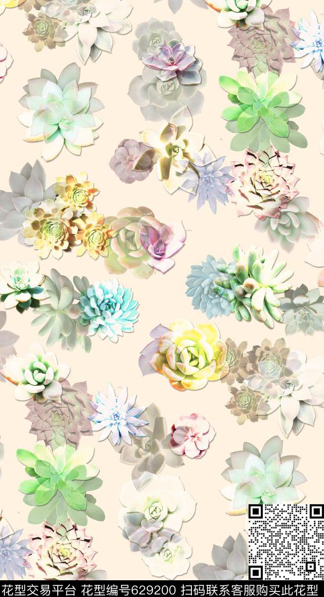 热带植物男装女装图案多肉植物数码印花华亿平台下载（图片编号: 629200） - 瓦栏（Walan）