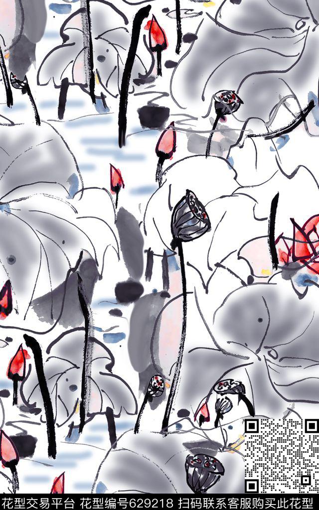 洋阳---手绘中国风数码印花华亿平台下载（图片编号: 629218） - 瓦栏（Walan）