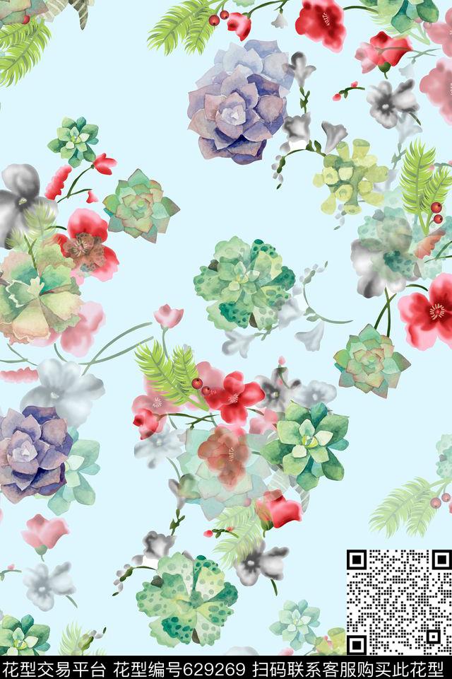 女装四方连续花鸟植物数码印花华亿平台下载（图片编号: 629269） - 瓦栏（Walan）