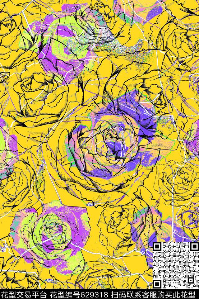 时尚乱花花朵数码印花华亿平台下载（图片编号: 629318） - 瓦栏（Walan）