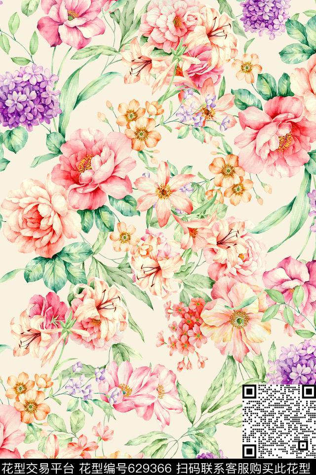 绣球花花朵花卉数码印花华亿平台下载（图片编号: 629366） - 瓦栏（Walan）