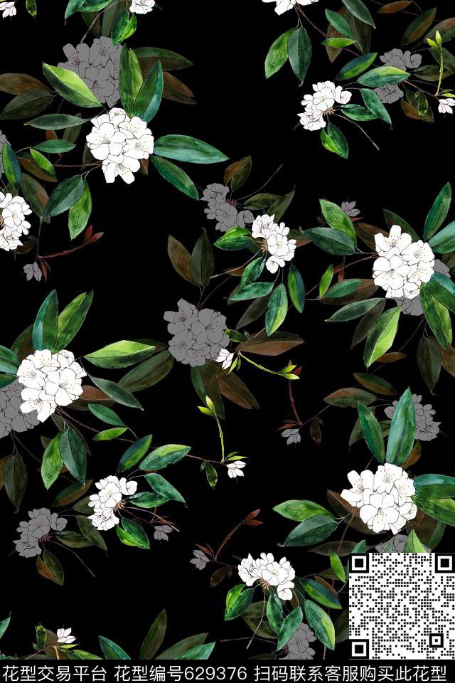 花卉男装水彩数码印花华亿平台下载（图片编号: 629376） - 瓦栏（Walan）