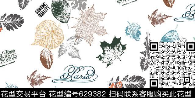 休闲时尚枯树叶英文字母传统印花华亿平台下载（图片编号: 629382） - 瓦栏（Walan）