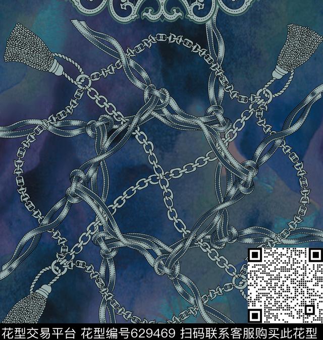 链条丝巾水彩数码印花华亿平台下载（图片编号: 629469） - 瓦栏（Walan）