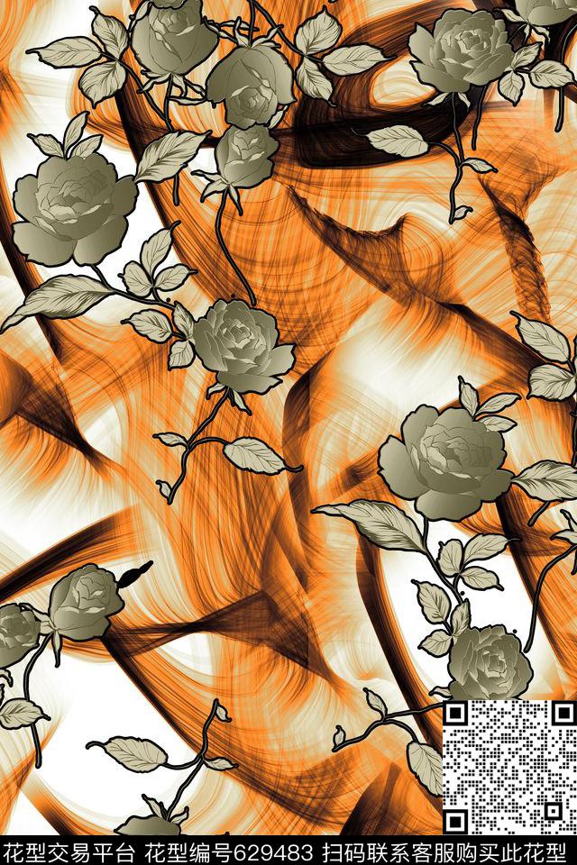 玫瑰笔触肌理数码印花华亿平台下载（图片编号: 629483） - 瓦栏（Walan）