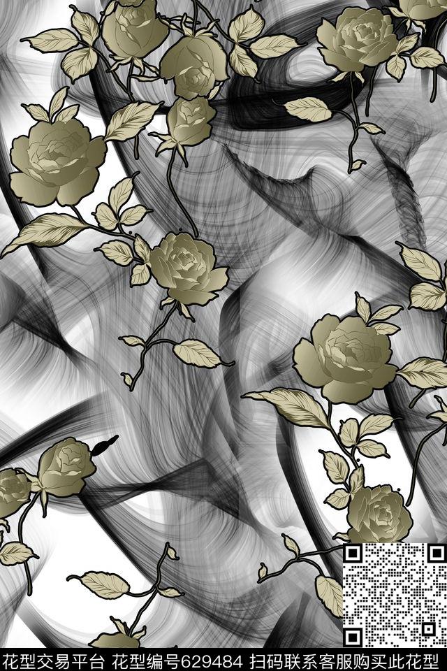 玫瑰笔触肌理数码印花华亿平台下载（图片编号: 629484） - 瓦栏（Walan）