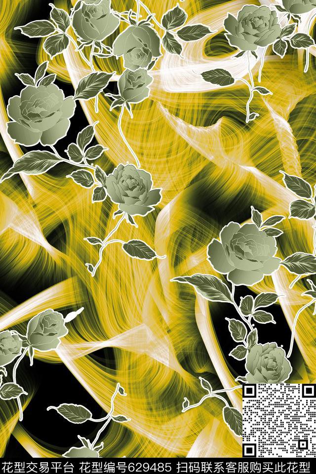玫瑰笔触肌理数码印花华亿平台下载（图片编号: 629485） - 瓦栏（Walan）