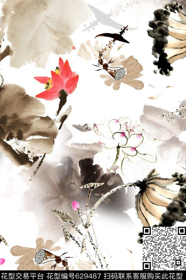 民族风中国风水墨数码印花华亿平台下载（图片编号: 629487） - 瓦栏（Walan）