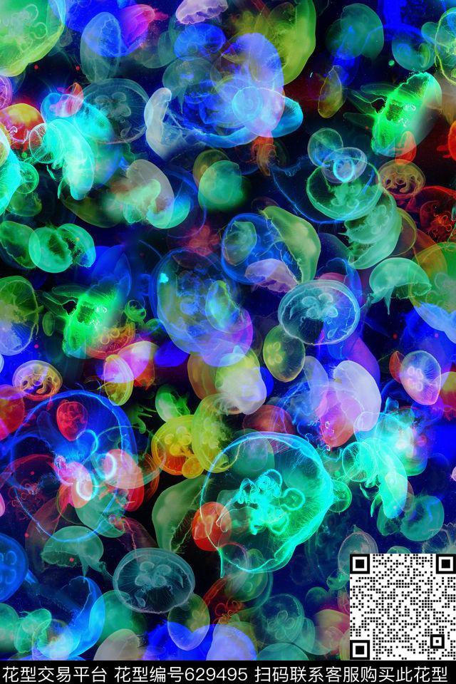清新水母变幻数码印花华亿平台下载（图片编号: 629495） - 瓦栏（Walan）