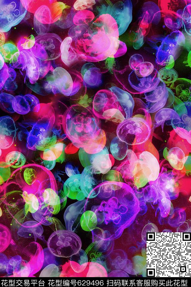 清新水母变幻数码印花华亿平台下载（图片编号: 629496） - 瓦栏（Walan）