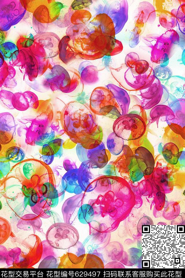 清新水母变幻数码印花华亿平台下载（图片编号: 629497） - 瓦栏（Walan）