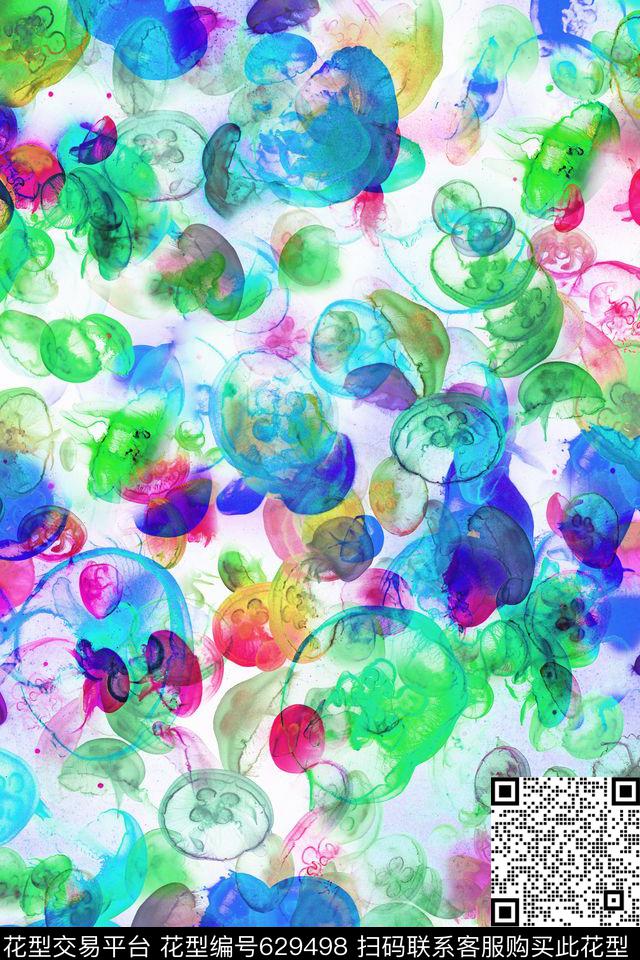 清新水母变幻数码印花华亿平台下载（图片编号: 629498） - 瓦栏（Walan）