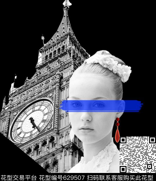 遮眼女孩建筑数码印花华亿平台下载（图片编号: 629507） - 瓦栏（Walan）