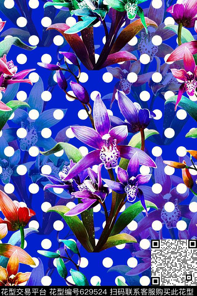 时尚水彩手绘彩色植物花卉数码印花时尚潮流渐变波点印花时尚女装裙子丝巾服装印花数码印花华亿平台下载（图片编号: 629524） - 瓦栏（Walan）