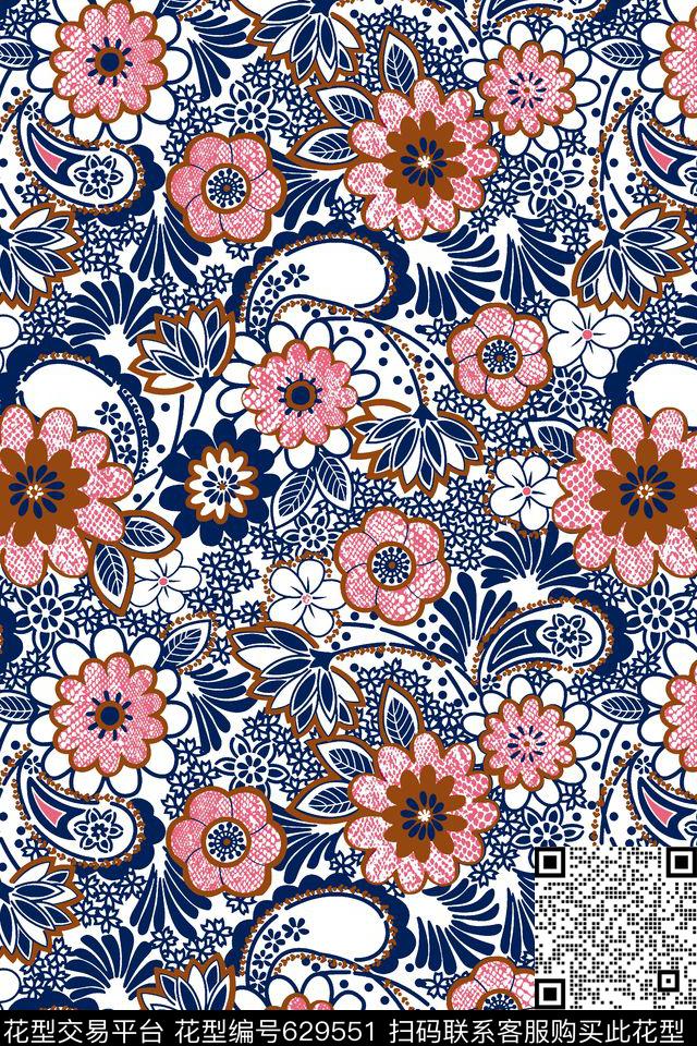清新几何花老年花传统印花华亿平台下载（图片编号: 629551） - 瓦栏（Walan）
