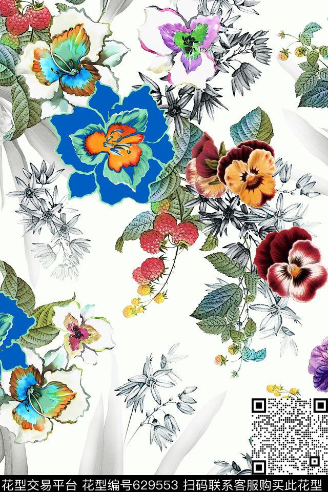 花朵花卉清新数码印花华亿平台下载（图片编号: 629553） - 瓦栏（Walan）