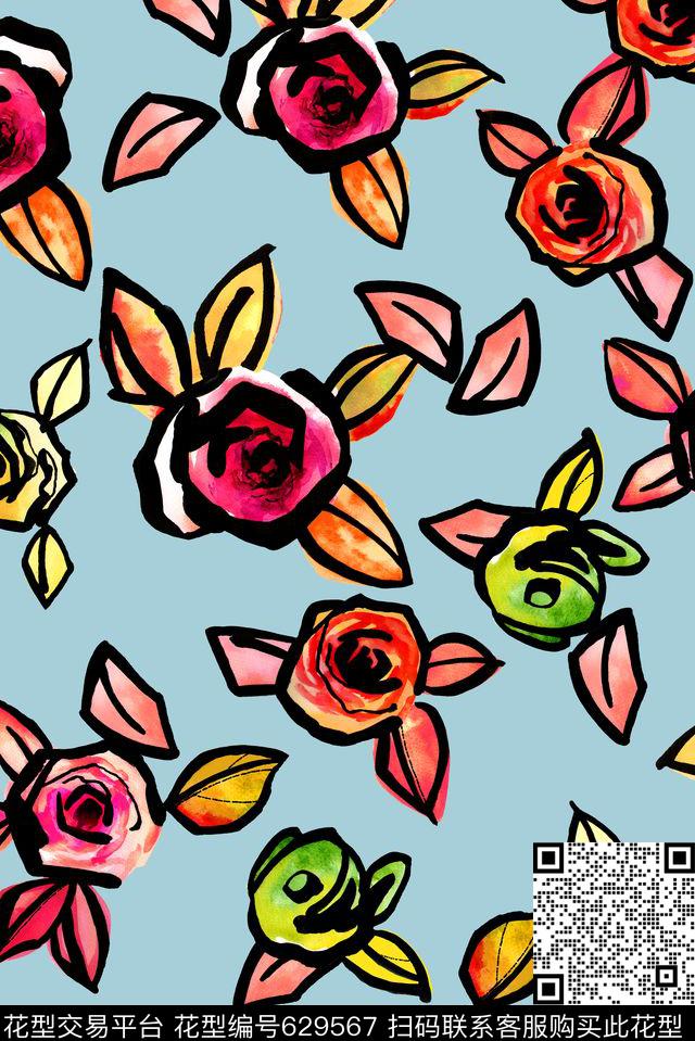 花朵花卉手绘传统印花华亿平台下载（图片编号: 629567） - 瓦栏（Walan）