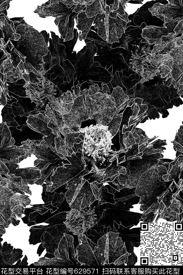 时尚大花牡丹传统印花华亿平台下载（图片编号: 629571） - 瓦栏（Walan）