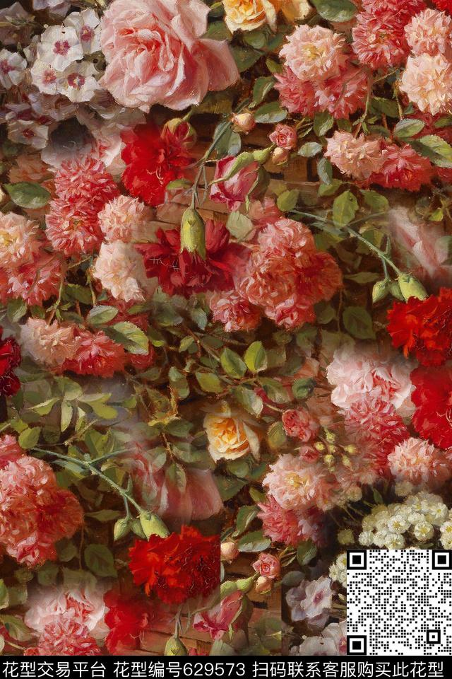 大花玫瑰花朵数码印花华亿平台下载（图片编号: 629573） - 瓦栏（Walan）