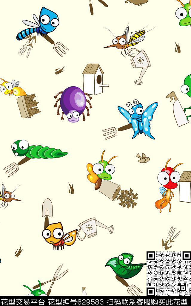 卡通蜜蜂蝴蝶传统印花华亿平台下载（图片编号: 629583） - 瓦栏（Walan）