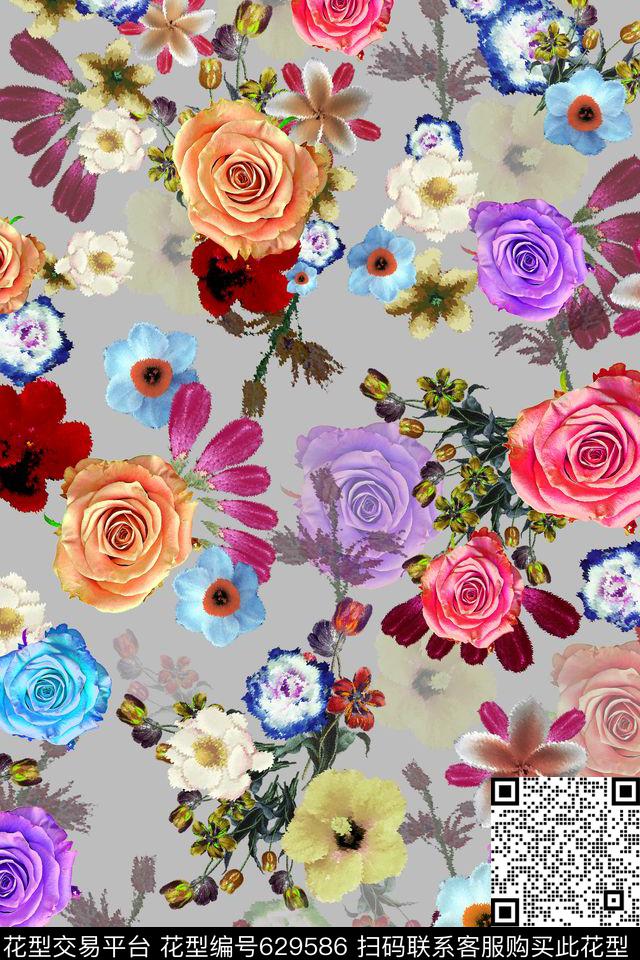 满版花卉中老年花卉小花数码印花华亿平台下载（图片编号: 629586） - 瓦栏（Walan）