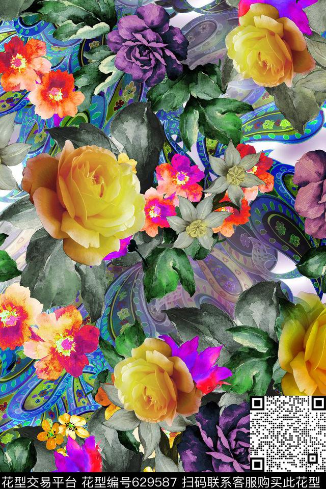 满版女装中老年花卉数码印花华亿平台下载（图片编号: 629587） - 瓦栏（Walan）