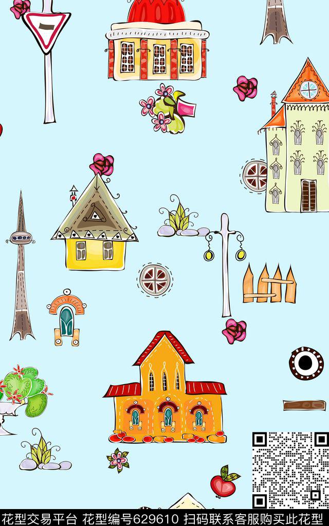 卡通城堡可爱数码印花华亿平台下载（图片编号: 629610） - 瓦栏（Walan）