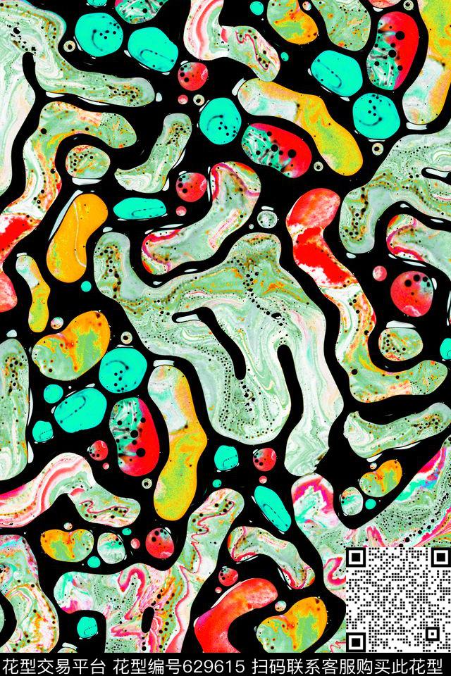 手绘几何线条数码印花华亿平台下载（图片编号: 629615） - 瓦栏（Walan）