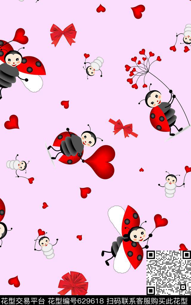卡通瓢虫爱心数码印花华亿平台下载（图片编号: 629618） - 瓦栏（Walan）