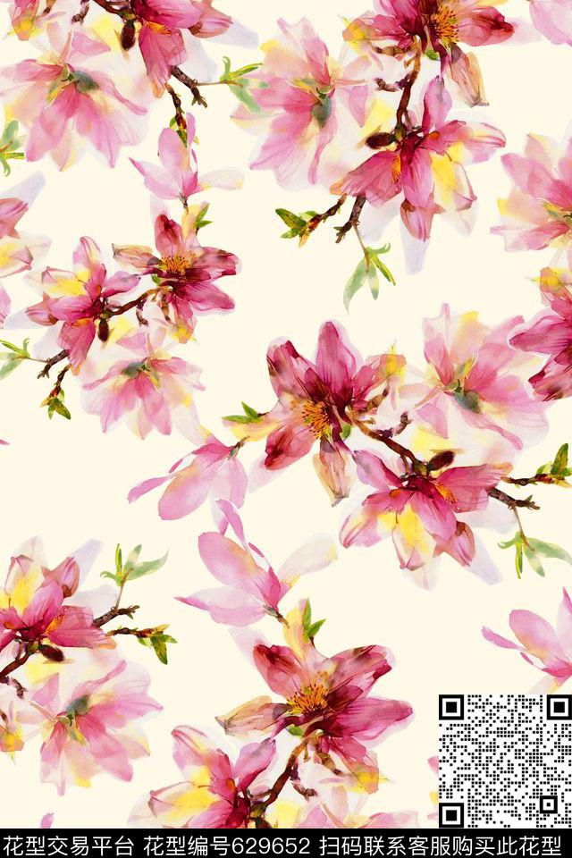 水彩花卉桃花数码印花华亿平台下载（图片编号: 629652） - 瓦栏（Walan）