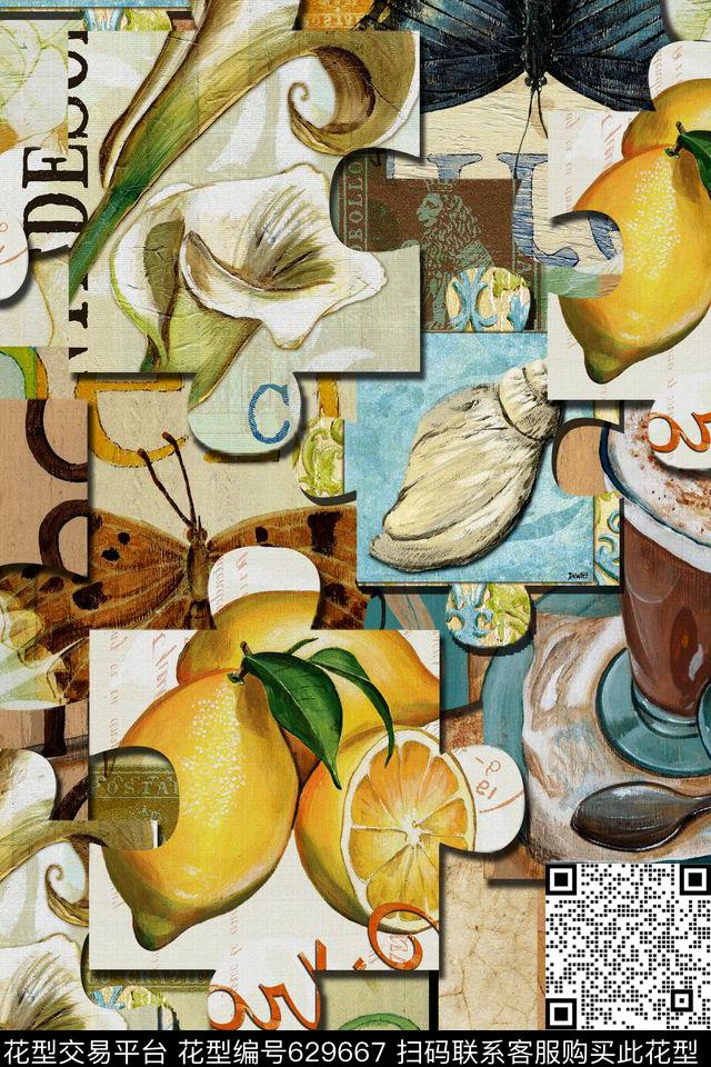 抽象几何拼接数码印花华亿平台下载（图片编号: 629667） - 瓦栏（Walan）