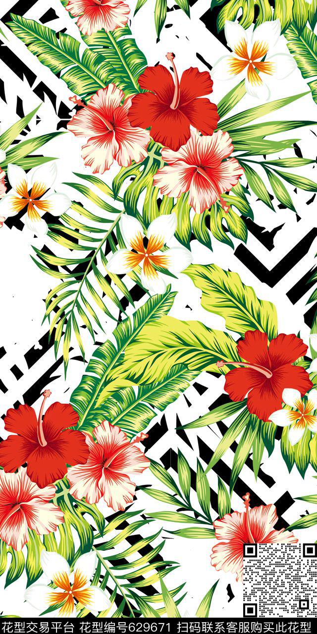 花卉几何数码印花华亿平台下载（图片编号: 629671） - 瓦栏（Walan）