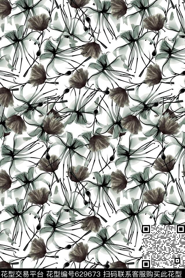 满版水墨数码印花华亿平台下载（图片编号: 629673） - 瓦栏（Walan）