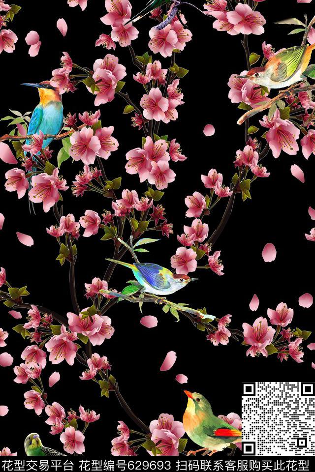 桃花花朵花卉数码印花华亿平台下载（图片编号: 629693） - 瓦栏（Walan）