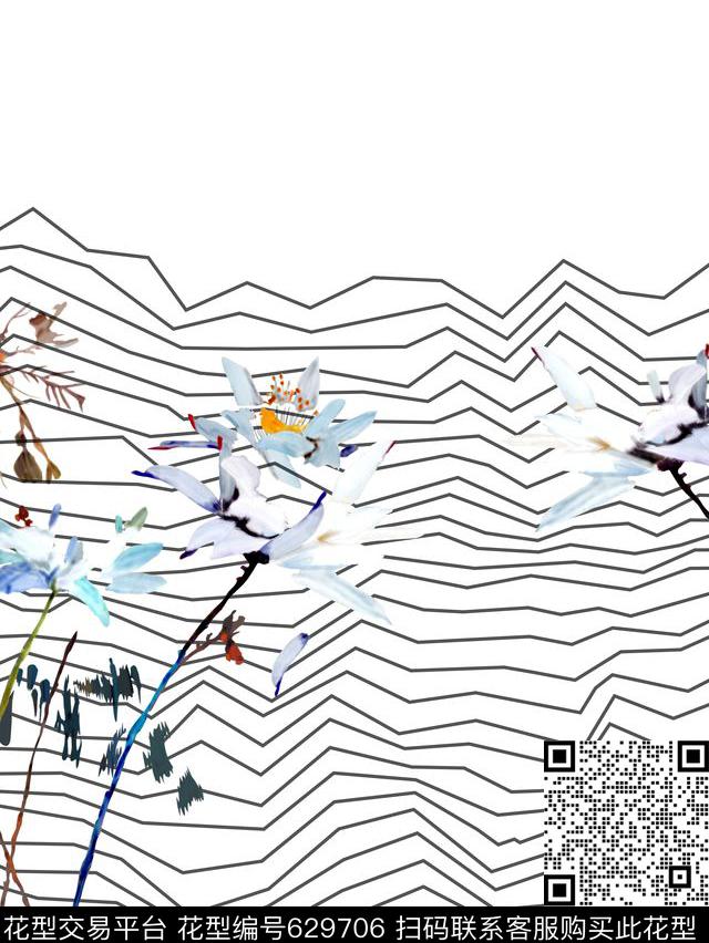 原创抽象几何线条水粉花沁雅夏季迷人数码印花华亿平台下载（图片编号: 629706） - 瓦栏（Walan）
