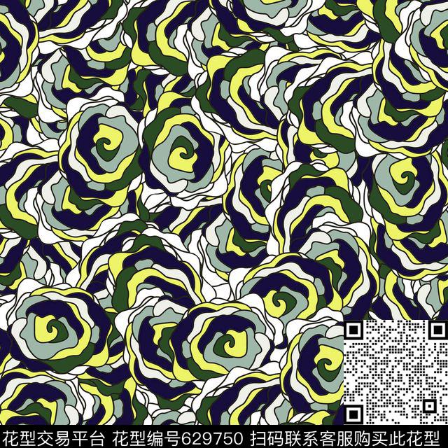 玫瑰花朵花卉传统印花华亿平台下载（图片编号: 629750） - 瓦栏（Walan）