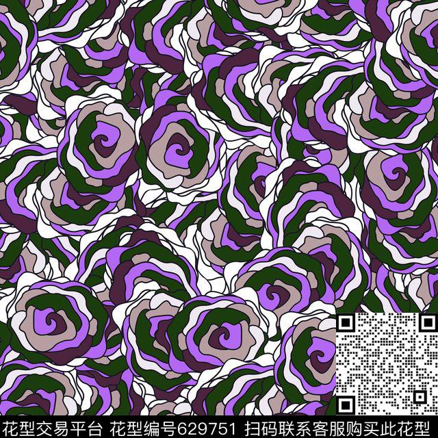 玫瑰花朵花卉传统印花华亿平台下载（图片编号: 629751） - 瓦栏（Walan）