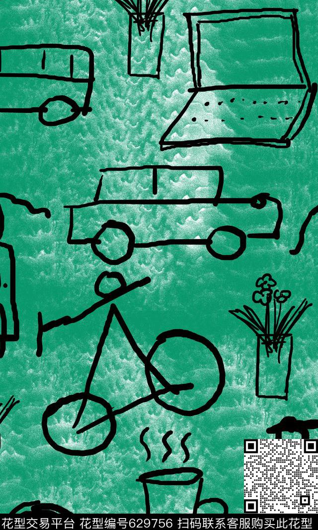 涂鸦手绘写意传统印花华亿平台下载（图片编号: 629756） - 瓦栏（Walan）