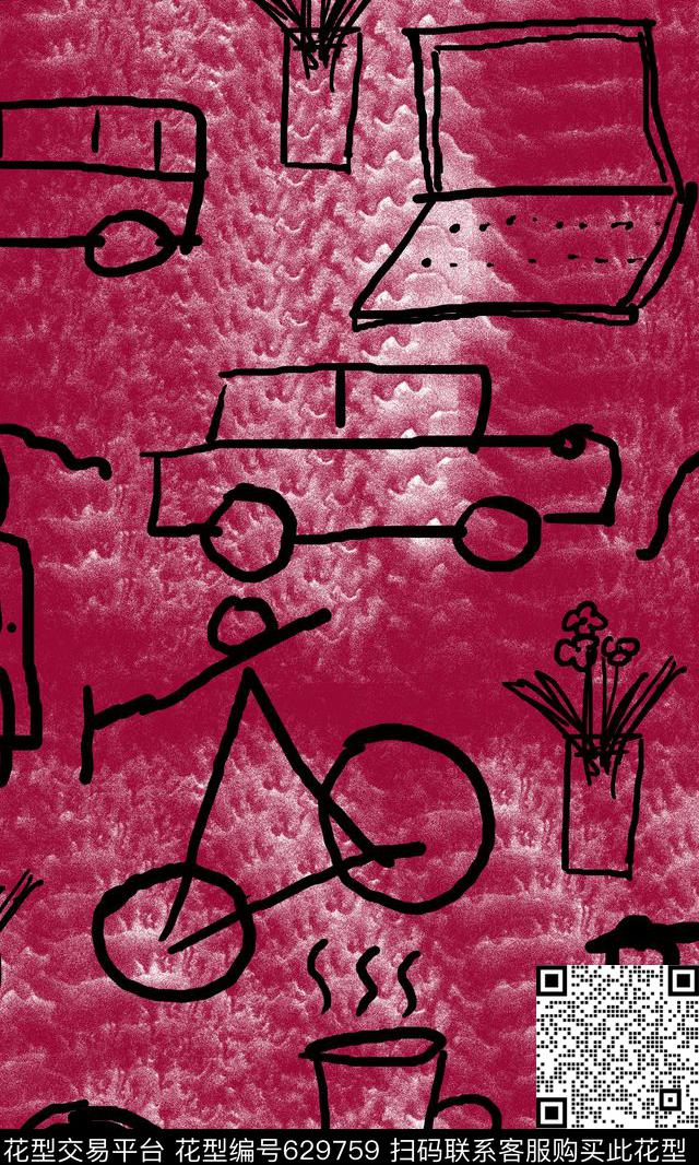 涂鸦手绘写意传统印花华亿平台下载（图片编号: 629759） - 瓦栏（Walan）