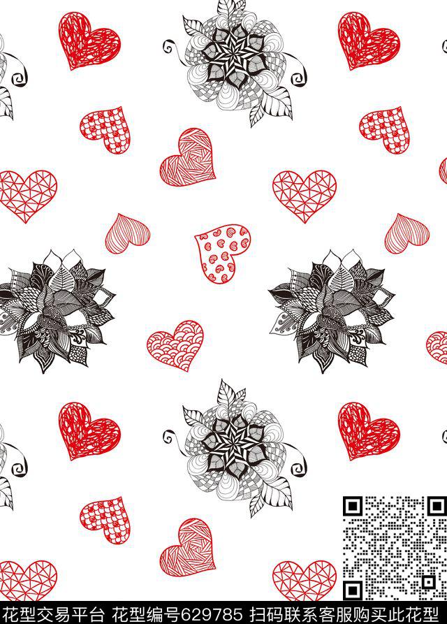 抽象心型几何传统印花华亿平台下载（图片编号: 629785） - 瓦栏（Walan）