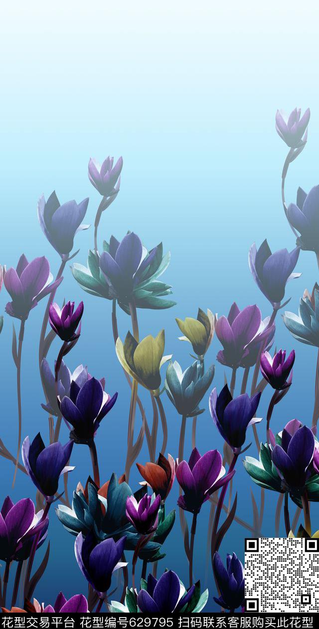 定位花过渡色渐变数码印花华亿平台下载（图片编号: 629795） - 瓦栏（Walan）