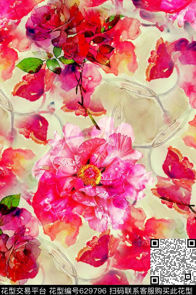 时尚潮流抽象渐变数码印花时尚手绘水彩花卉数码印花女装丝巾清爽艳丽印花数码印花华亿平台下载（图片编号: 629796） - 瓦栏（Walan）