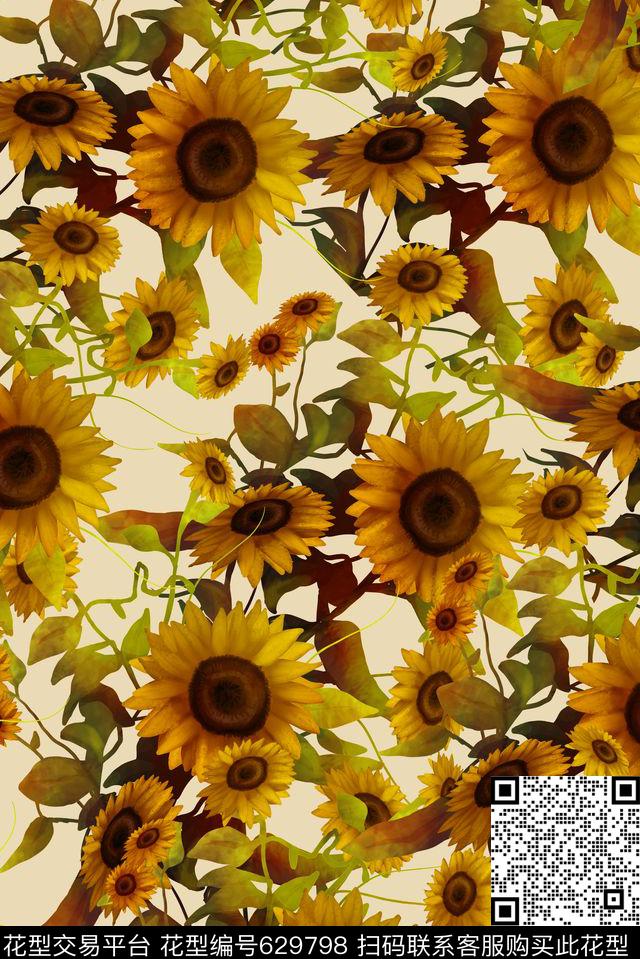 满版复古绿叶数码印花华亿平台下载（图片编号: 629798） - 瓦栏（Walan）