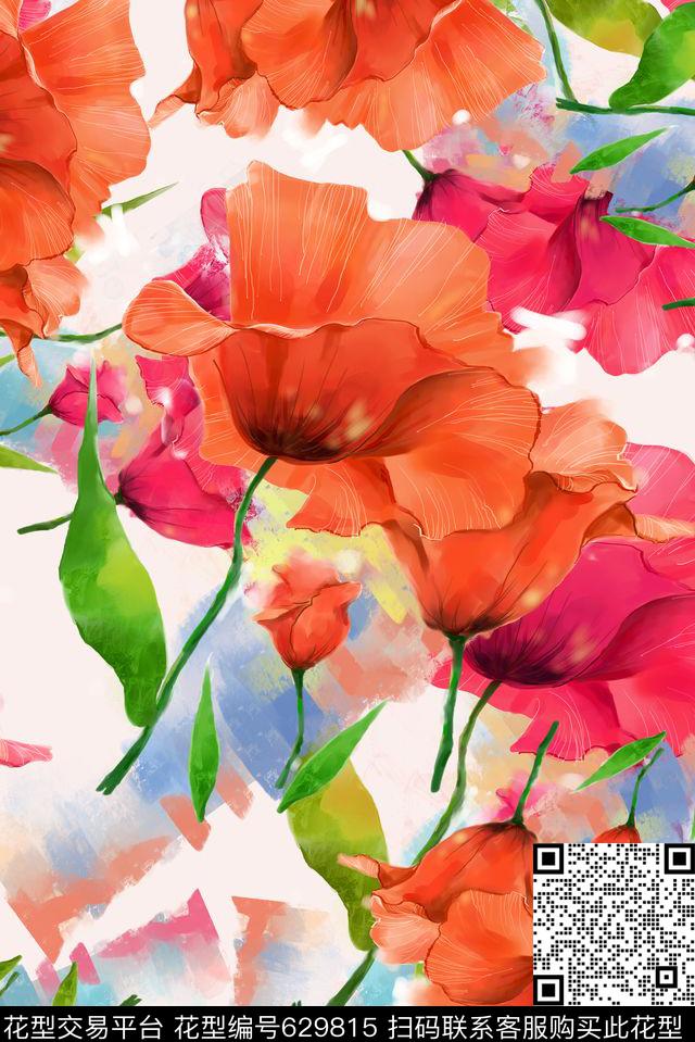 满版手绘水彩数码印花华亿平台下载（图片编号: 629815） - 瓦栏（Walan）