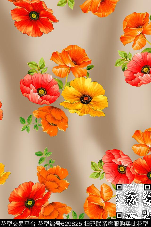 大花牡丹花朵数码印花华亿平台下载（图片编号: 629825） - 瓦栏（Walan）