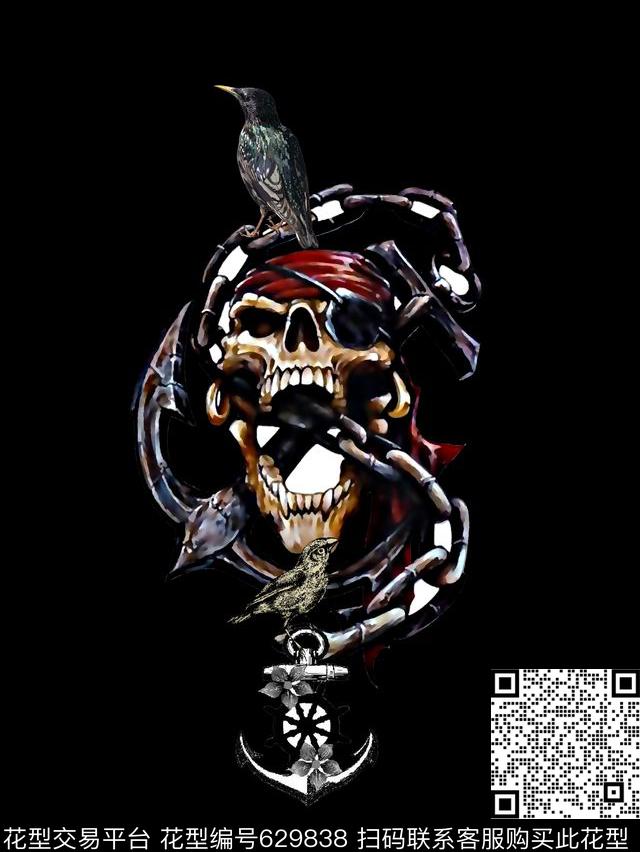 海盗骷髅鸟男装T恤数码印花华亿平台下载（图片编号: 629838） - 瓦栏（Walan）