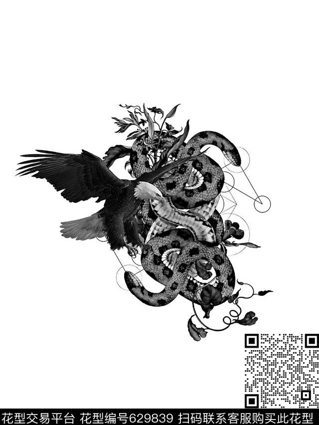 老鹰蛇男装T恤数码印花华亿平台下载（图片编号: 629839） - 瓦栏（Walan）